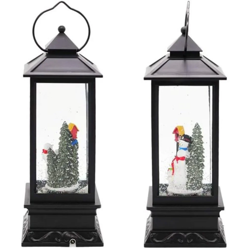 Christmas Snow Globe Lantern with Music, Battery Operated Lighted Swirling